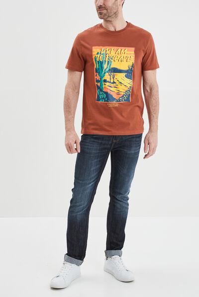 T-shirt manches courtes coton marron foncé homme