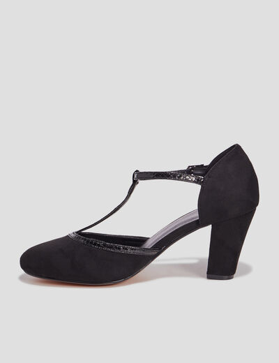 Escarpins salomé à talons aspect suédine noir femme