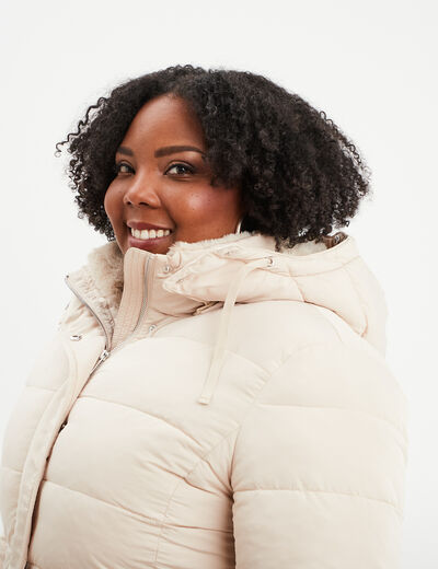 Doudoune fourrée à capuche ivoire femme grande taille