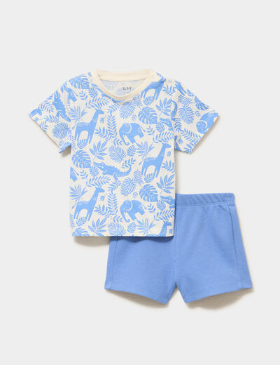 Ensemble short et t-shirt coton bleu lavande b&eacute;b&eacute; gar&ccedil;on