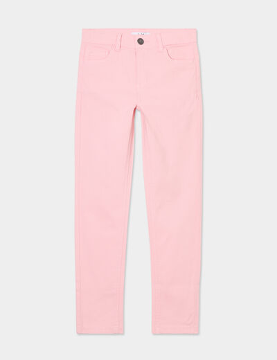 Pantalon skinny 5 poches coton rose clair fille
