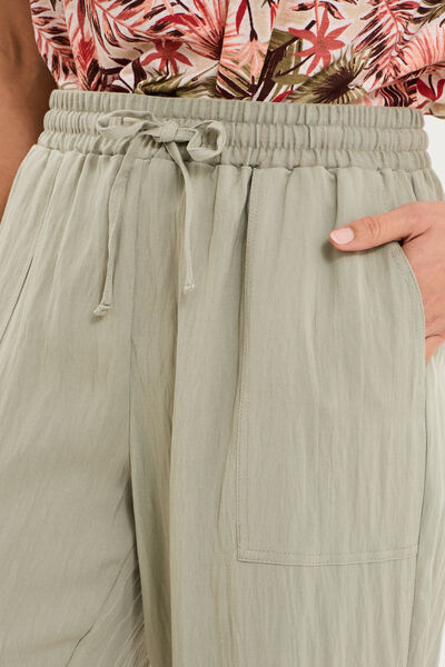 Pantalon fluide carotte &eacute;lastiqu&eacute;e vert kaki femme