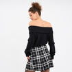 Pull cintré col bateau manches longues noir femme
