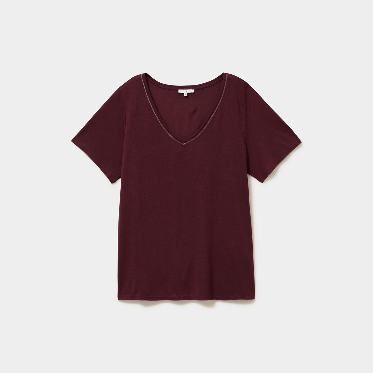 T-shirt manches courtes col V violet fonc&eacute; femme grande taille