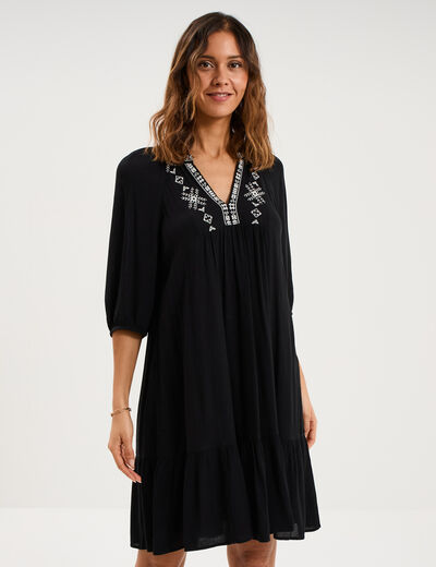 Robe longueur genou avec broderie noir femme