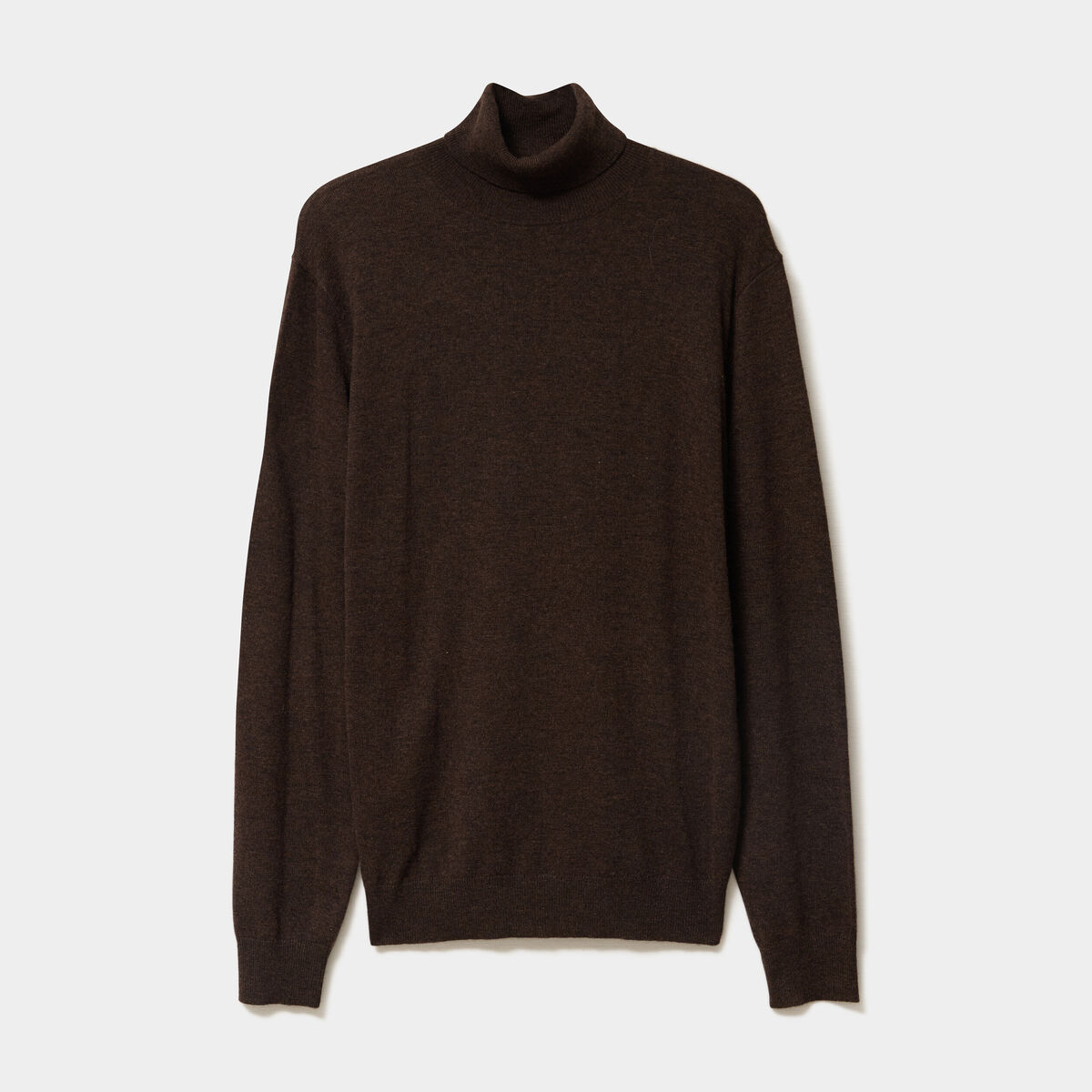 Pull col roul&eacute; manches longues marron fonc&eacute; homme