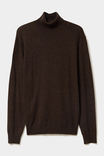Pull col roul&eacute; manches longues marron fonc&eacute; homme