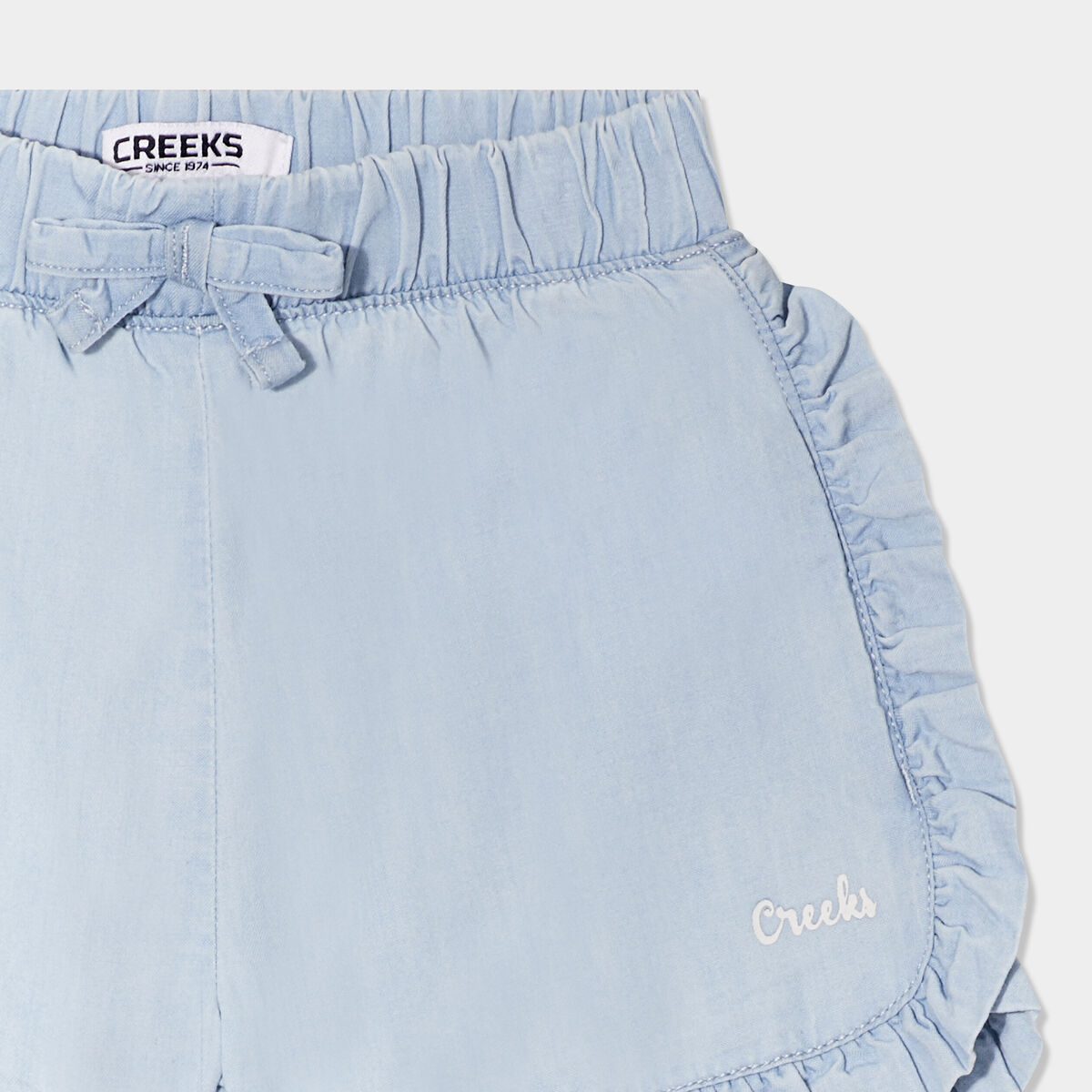 Short en jean &agrave; volants Creeks denim bleach b&eacute;b&eacute; fille