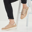 Derbies zippées en cuir pied large sable femme