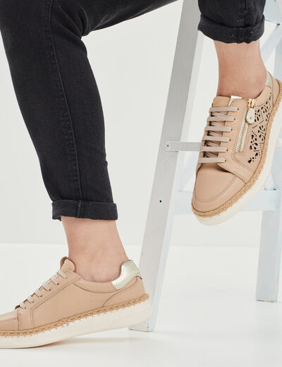 Derbies zippées en cuir pied large sable femme