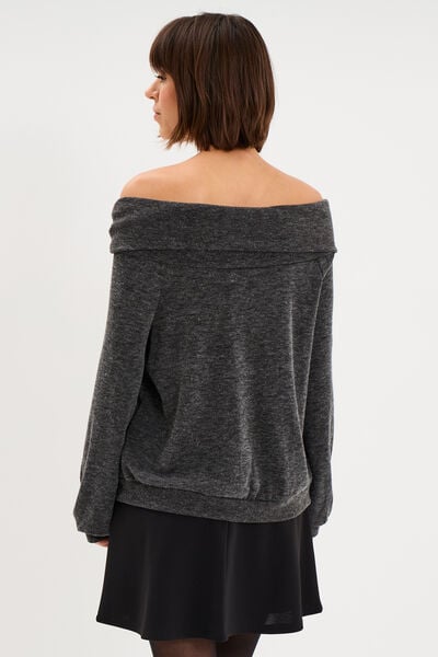 Pull encolure bateau manches longues gris femme