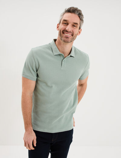 Polo textur&eacute; manches courtes coton vert pastel homme