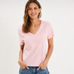 T-shirt manches courtes col en V coton rose clair femme