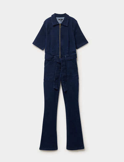 Combinaison pantalon en jean zipp&eacute;e denim brut femme