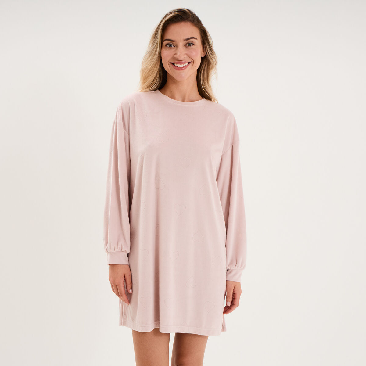 Chemise de nuit effet velours courte vieux rose femme