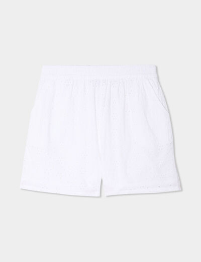 Short broderie anglaise &eacute;lastiqu&eacute; coton blanc femme