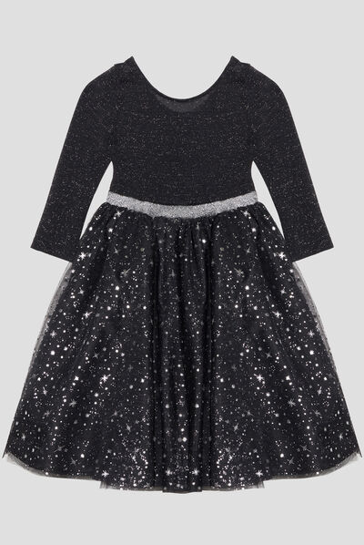 Robe de soirée évasée à fils métallisés noir fille