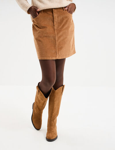 Jupe effet velours courte beige femme