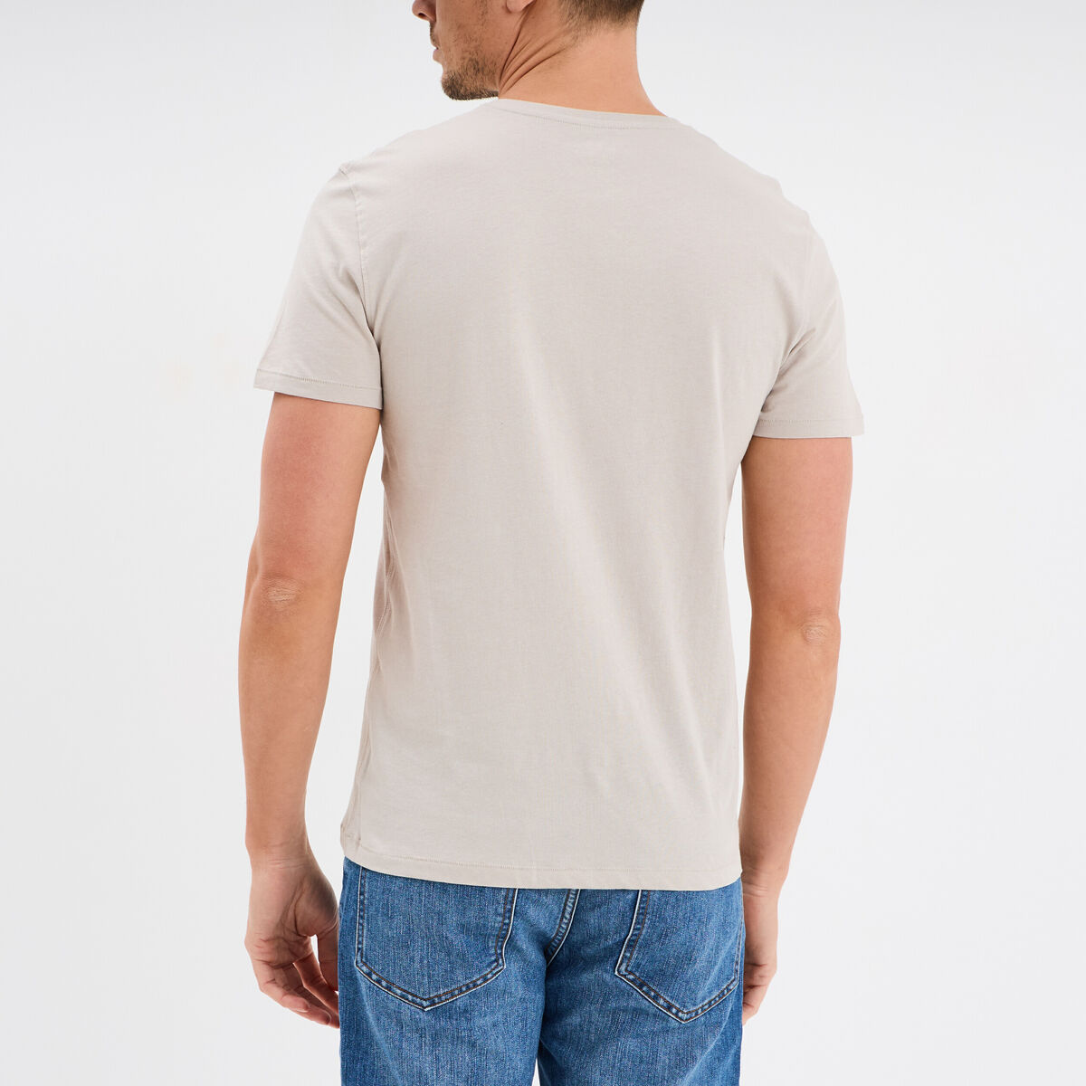 T-shirt manches courtes col tunisien gris clair homme