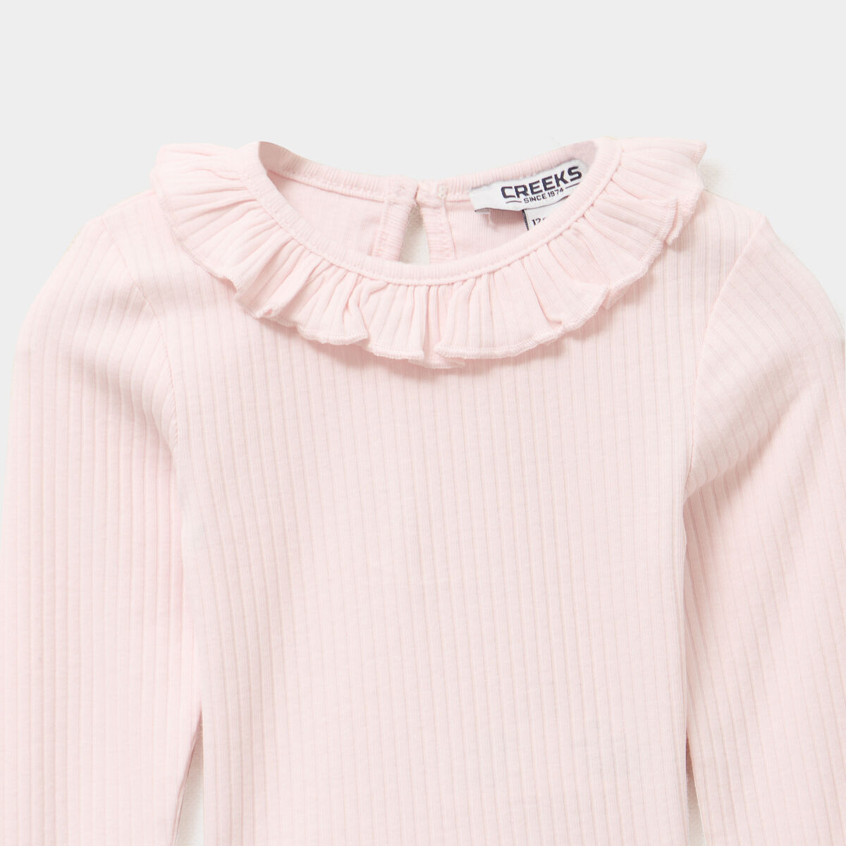 T-shirt côtelé col à volants rose clair bébé fille