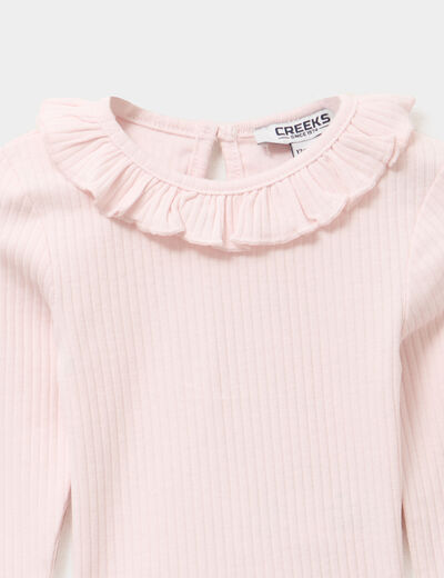 T-shirt côtelé col à volants rose clair bébé fille