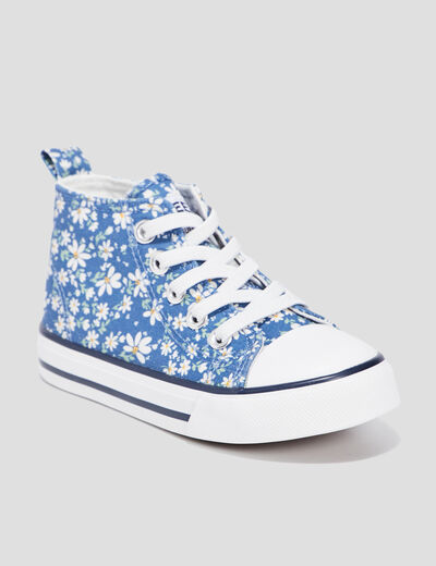 Tennis montantes en toile bout renforc&eacute; bleu fille