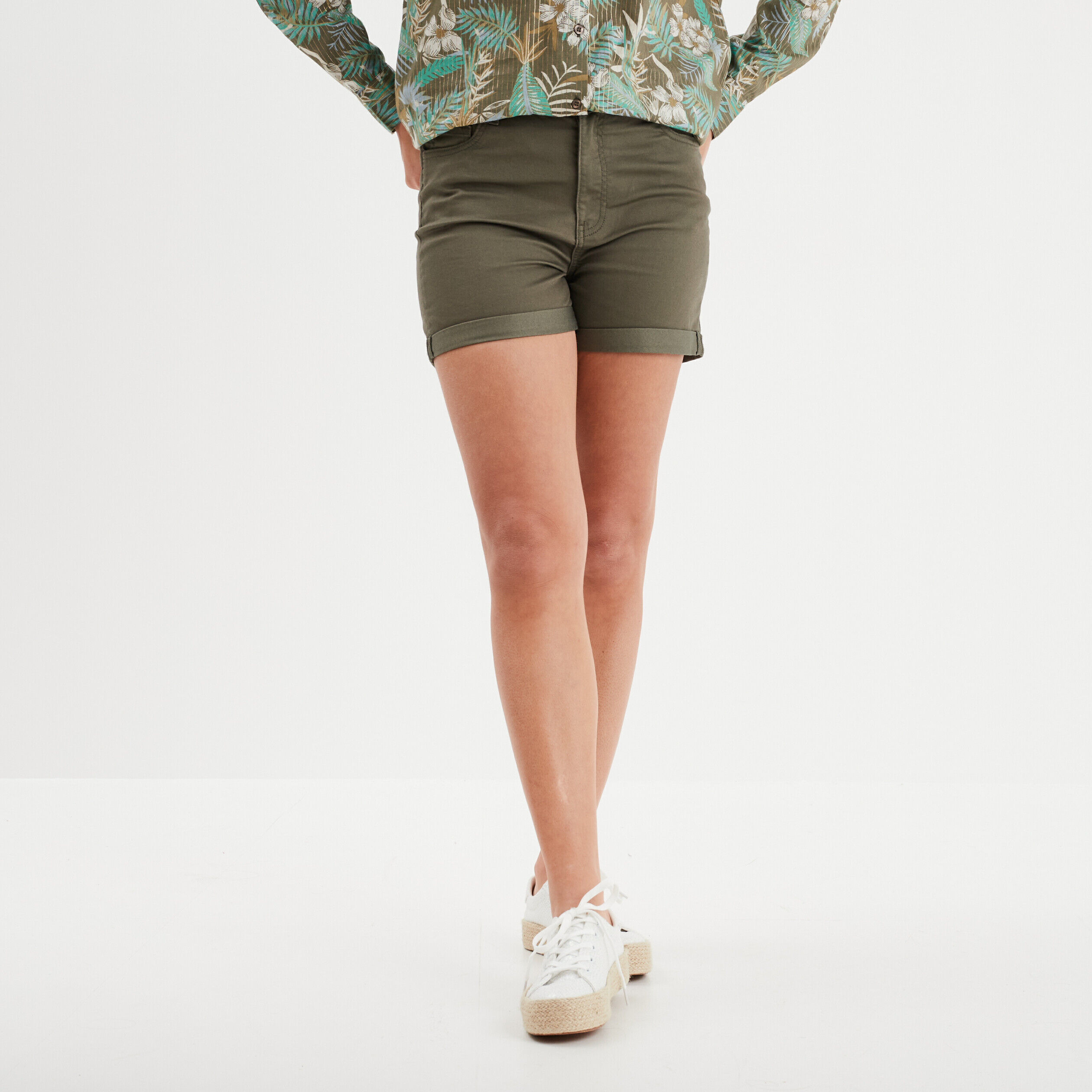 Short en jean slim vert kaki femme LH