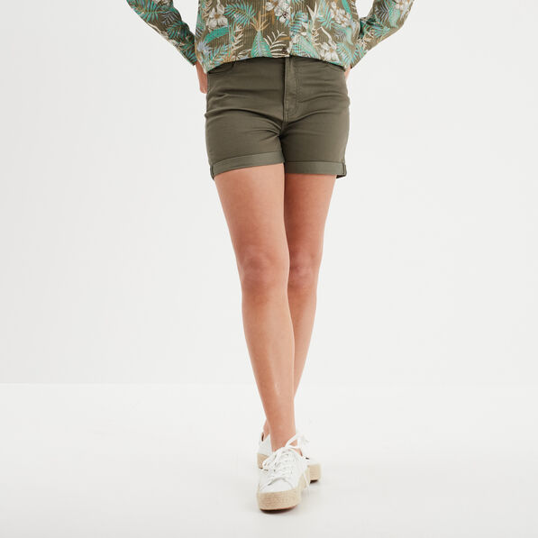 Short en jean slim vert kaki femme
