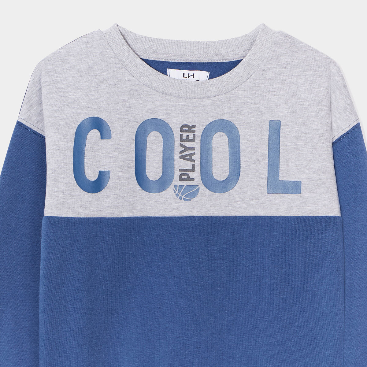 Sweat print col rond manches longues bleu foncé garçon