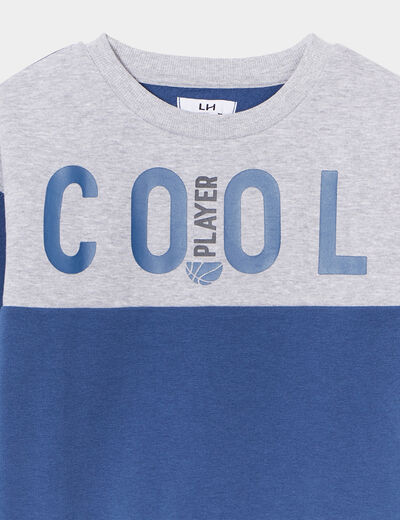 Sweat print col rond manches longues bleu foncé garçon