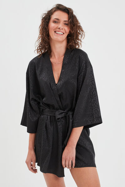 Déshabillé satin ceinturé Mosquitos noir femme