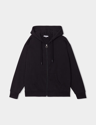 Sweat zippé à capuche noir femme