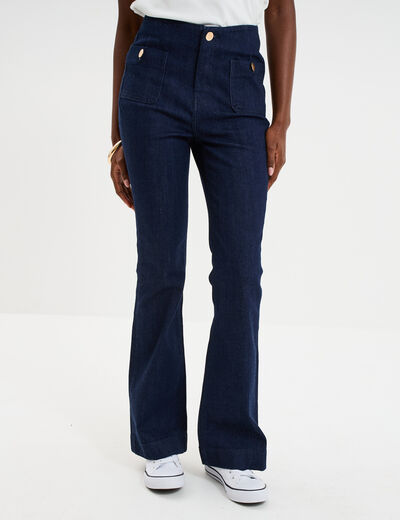 Jean flare poches plaqu&eacute;es denim brut femme