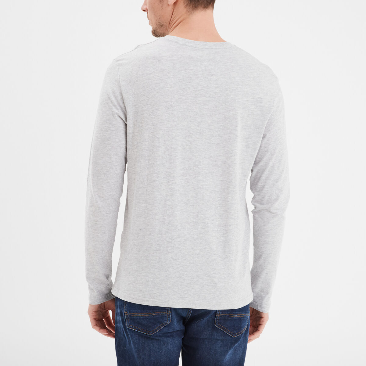 T-shirt col en V manches longues coton gris homme