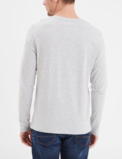 T-shirt col en V manches longues coton gris homme