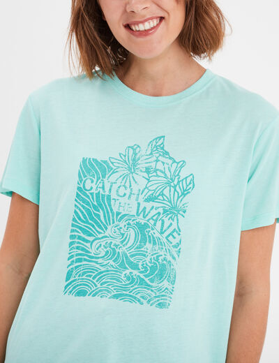 T-shirt manches courtes col rond Creeks bleu turquoise femme