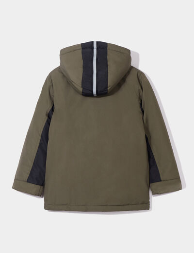 Parka mi-longue zippée à capuche noir garçon