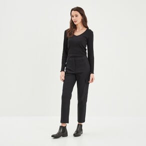 t shirt cotele col en v manches longues noir femme T-shirt côtelé col en V manches longues noir femme