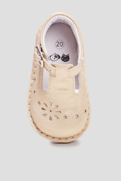Salomés en cuir rose champagne bébé fille