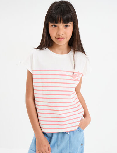 T-shirt manches courtes col rond coton ecru fille