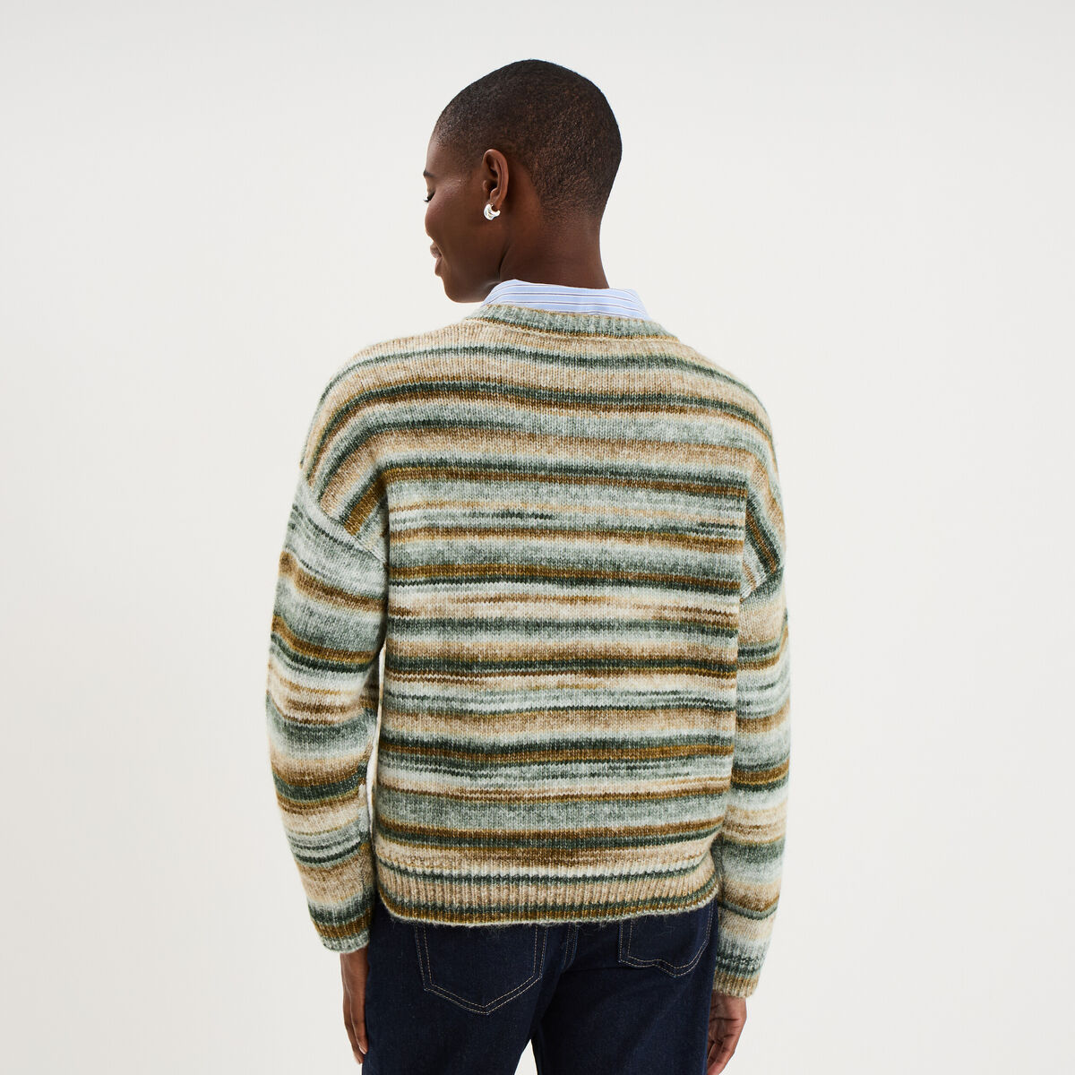 Pull col rond manches longues vert menthe femme