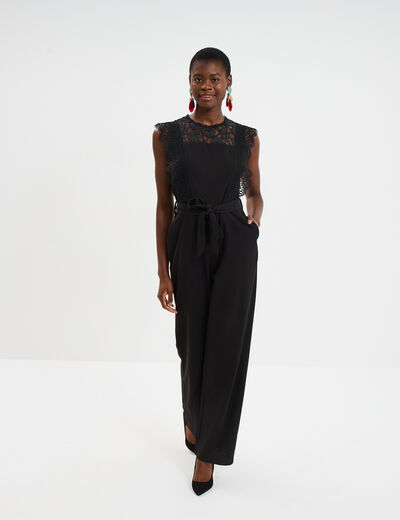 Combinaison pantalon d&eacute;tails dentelle noir femme