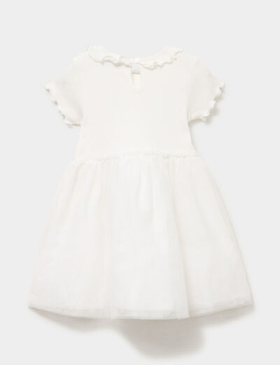 Robe c&ocirc;tel&eacute;e bas en tulle col claudine blanc b&eacute;b&eacute; fille