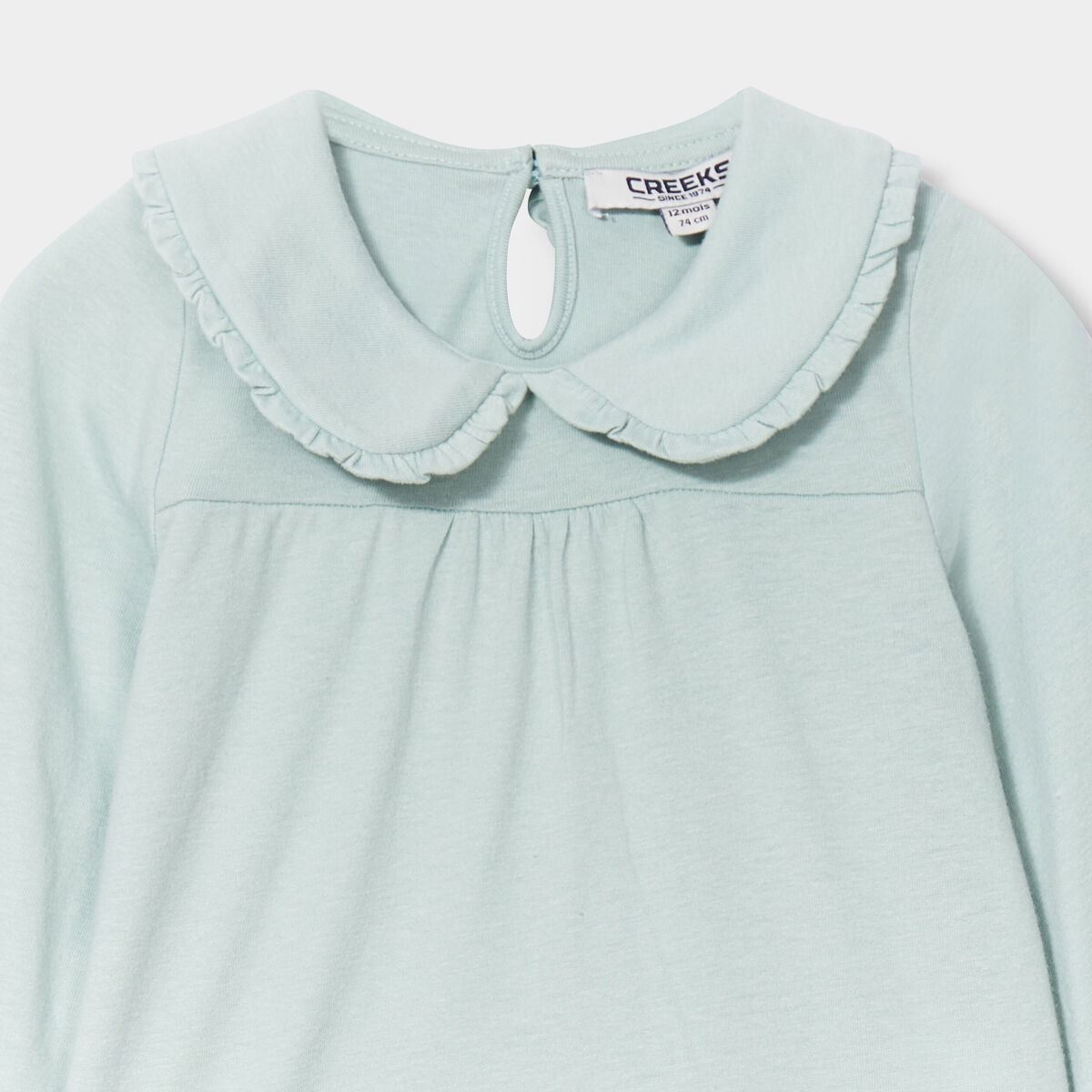 T-shirt col claudine coton Creeks bleu gris bébé fille