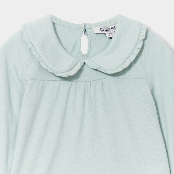 T-shirt col claudine coton Creeks bleu gris bébé fille