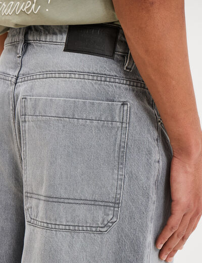 Short bermuda en jean large coton denim gris clair homme