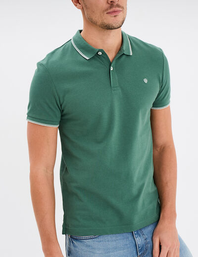 Polo manches courtes bords contrastés vert menthe homme