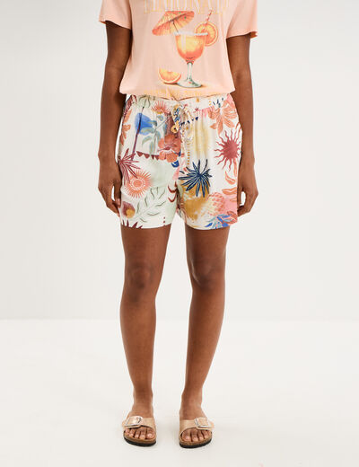 Short large fluide ecru femme