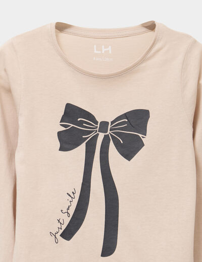 T-shirt col rond manches longues coton beige fille