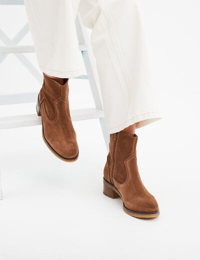 Bottines cuir daim &agrave; talons Creeks taupe femme